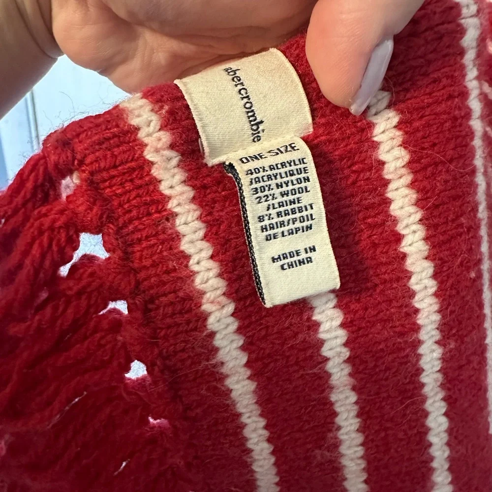 Abercrombie & Fitch Red and White Striped Scarf with Fringe